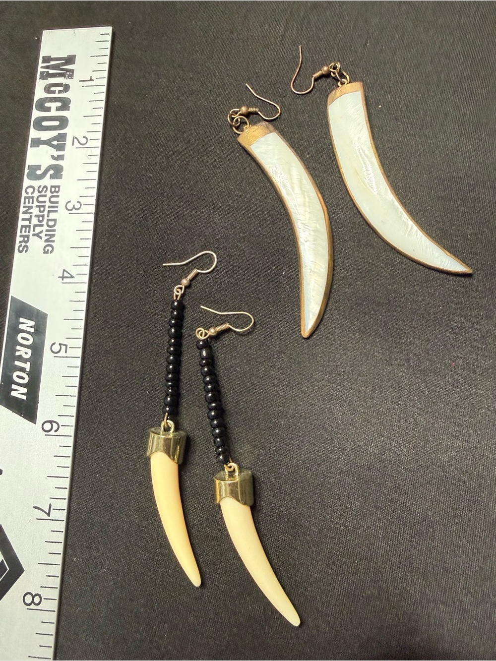 Source Unknown Ivory Horn and White Inlay Dangle Earrings Set